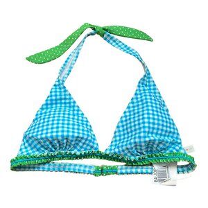 Hula Honey swimsuit top halter triangle blue white gingham plaid Large bikini